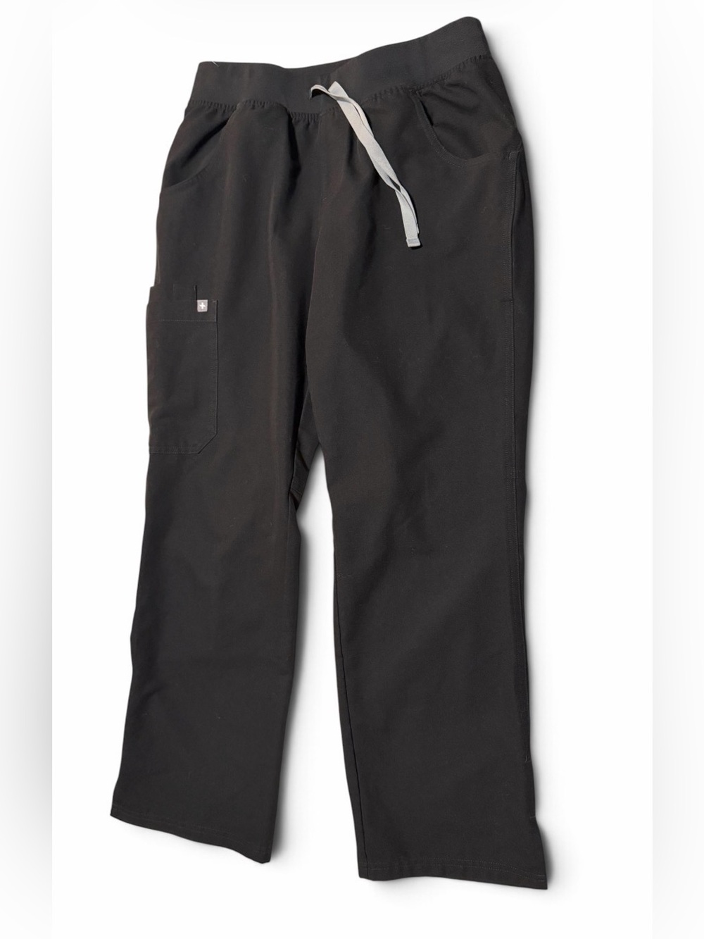 Figs Black Cargo Scrub Pants with Light Gray Drawstring